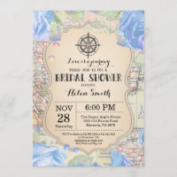 Travel Blue Floral Bridal Shower Invitation