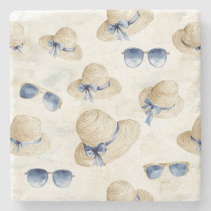Travel Blue Sunglasses Bows Cream Sun Hats Stone Coaster