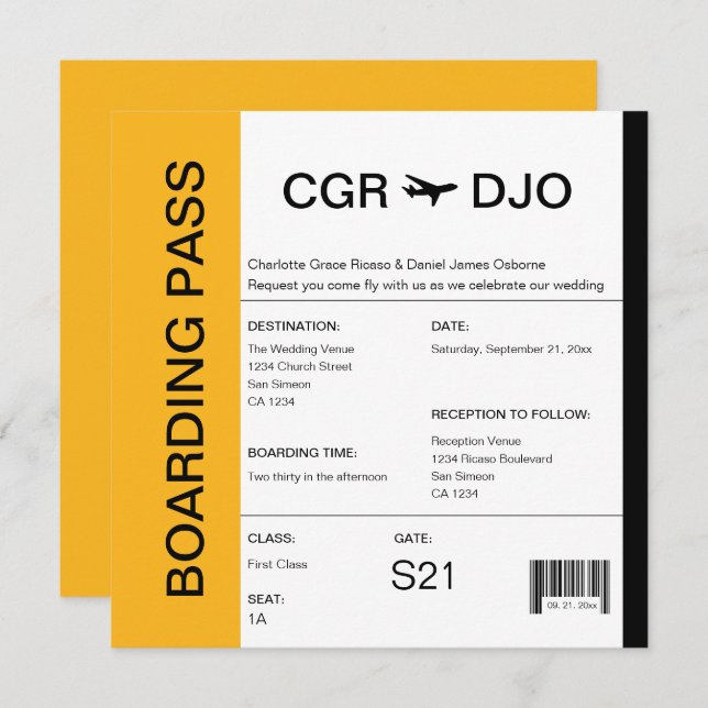 Travel Boarding Pass Wedding Ticket Invitation (Front/Back)