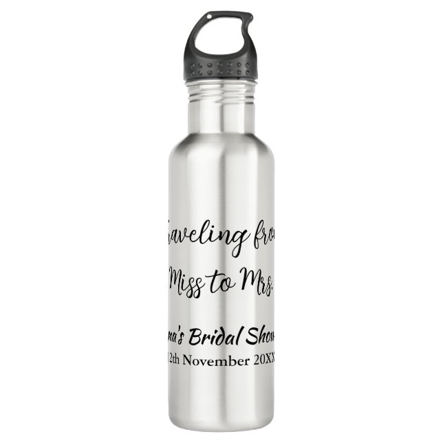 Travel bridal shower add name date miss to Mrs sim 710 Ml Water Bottle (Front)