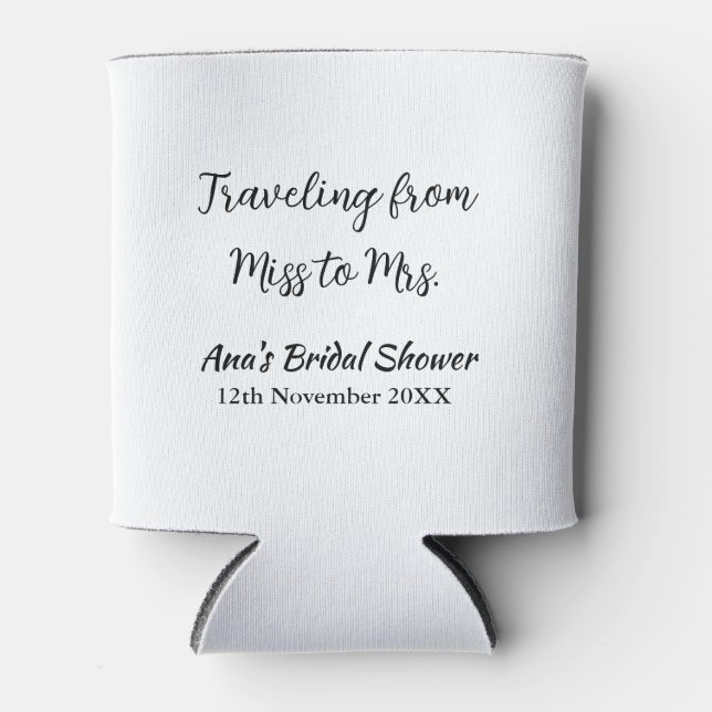 Travel bridal shower add name date miss to Mrs sim Can Cooler (Front)
