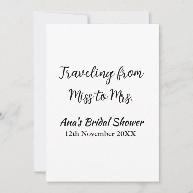 Travel bridal shower add name date miss to Mrs sim Invitation (Front)