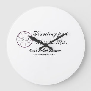 Travel bridal shower add name date miss to Mrs sim Large Clock