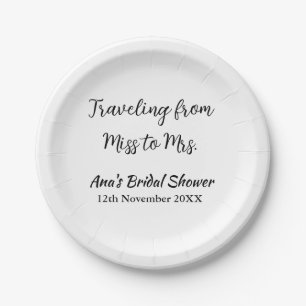 Travel bridal shower add name date miss to Mrs sim Paper Plate