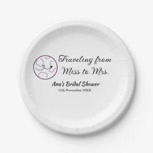 Travel bridal shower add name date miss to Mrs sim Paper Plate