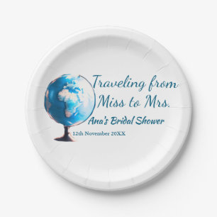 Travel bridal shower add name date miss to Mrs sim Paper Plate