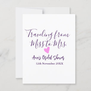 Travel bridal shower add name date miss to Mrs sim Postcard