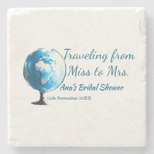 Travel bridal shower add name date miss to Mrs sim Stone Coaster