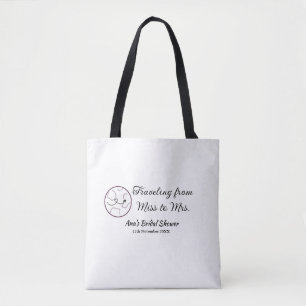 Travel bridal shower add name date miss to Mrs sim Tote Bag