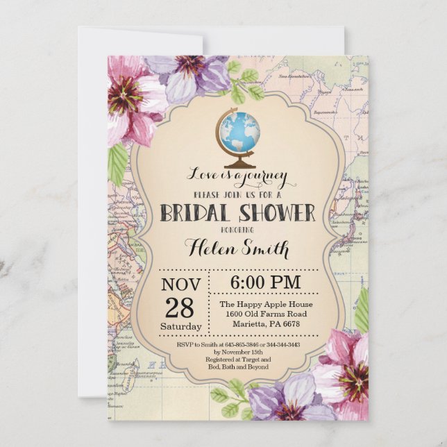 Travel Bridal Shower Invitation Floral (Front)