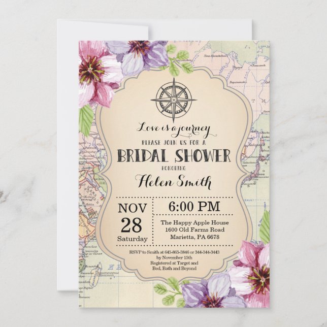 Travel Bridal Shower Invitation Floral (Front)