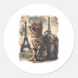 Travel Buddy Cat Classic Round Sticker
