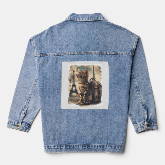 Travel Buddy Cat Denim Jacket (Back)