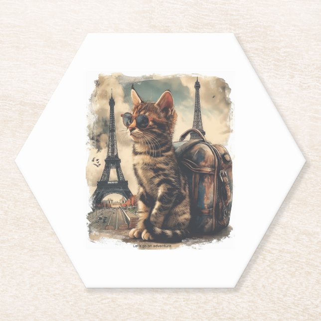 Travel Buddy Cat Paper Coaster (Front)