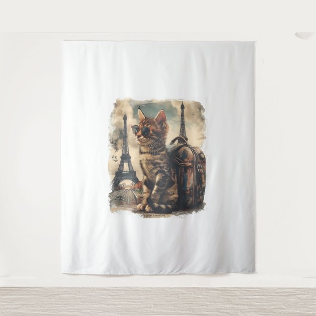 Travel Buddy Cat Tapestry (Front)
