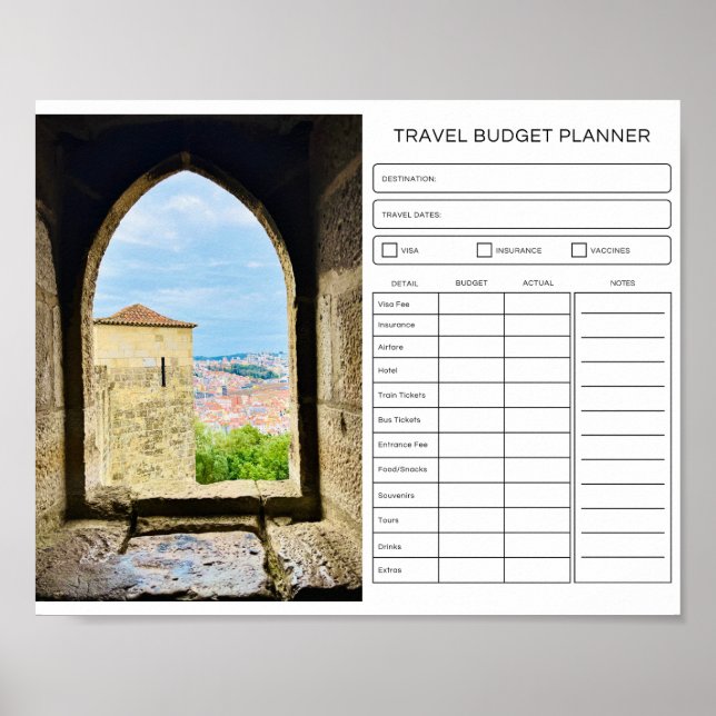 Travel Budget Planner, Digital Download Poster (Front)