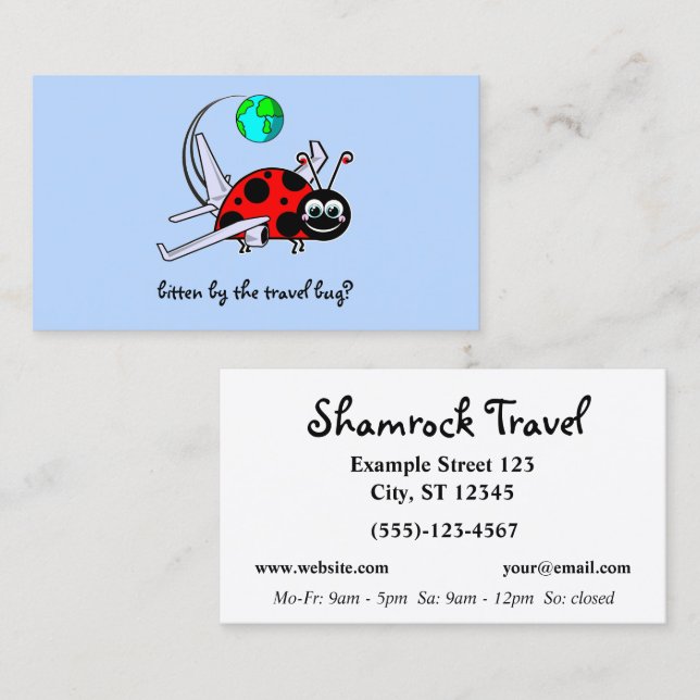 Travel Bug - lady bug aeroplane - Travel Agency Business Card (Front/Back)