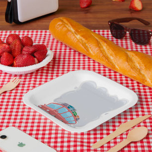 Travel Bus Blowing Smoke Paper Plate