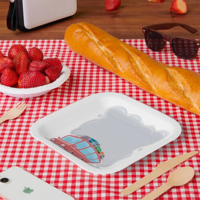 Travel Bus Blowing Smoke Paper Plate (Creator Uploaded)