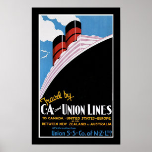 Travel by CA and Union Lines Poster