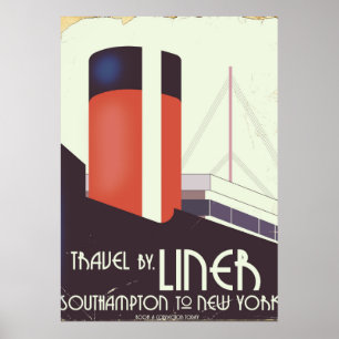 Travel by Liner - vintage travel poster
