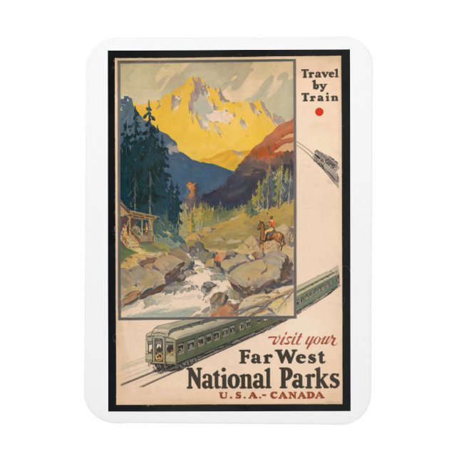 Travel by Train, National Parks, Vintage Style  Magnet (Vertical)