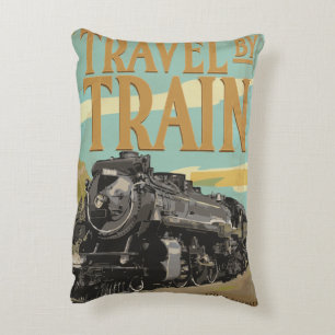 Travel By Train vintage travel poster Decorative Cushion