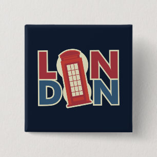 Travel Cities London Blue Red Phone Box 15 Cm Square Badge