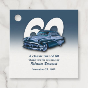 Travel Classic Blue Car Turns 60th Birthday Favour Tags