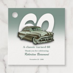 Travel Classic Green Car Turns 60th Birthday Favour Tags