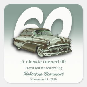 Travel Classic Green Car Turns 60th Birthday Square Sticker