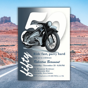 Travel Classic Motorbike Ride Fast 50th Birthday Invitation
