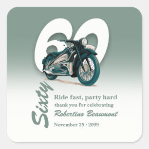 Travel Classic Motorbike Ride Fast 60th Birthday Square Sticker