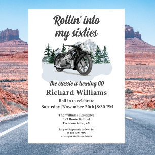 Travel Classic Motorbike Rolling 60th Birthday Invitation