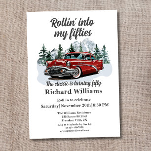 Travel Classic Retro Car Rolling 50th Birthday Invitation