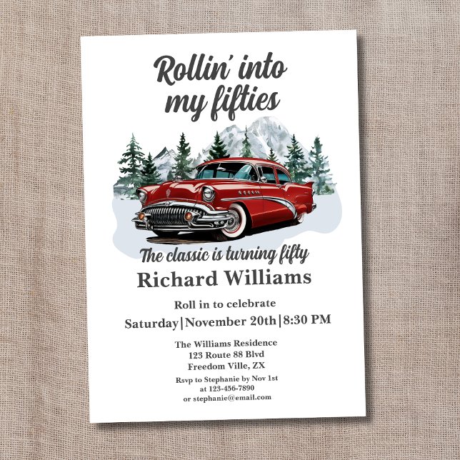 Travel Classic Retro Car Rolling 50th Birthday Invitation (Creator Uploaded)