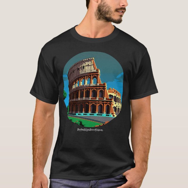 Travel, Coliseum, Rome, Custom Text, Retro 8bit T-Shirt (Front)