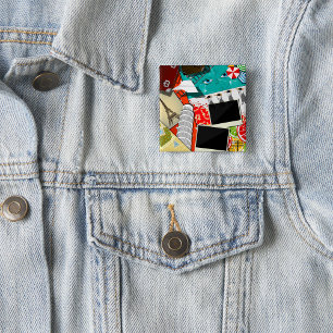 Travel Collage with Iconic Landmarks Vacation  15 Cm Square Badge