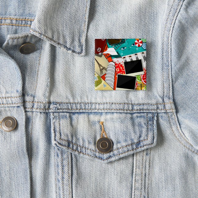 Travel Collage with Iconic Landmarks Vacation  15 Cm Square Badge (Creator Uploaded)