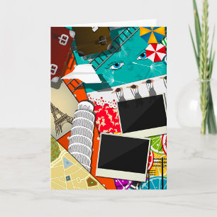 Travel Collage with Iconic Landmarks Vacation  Card