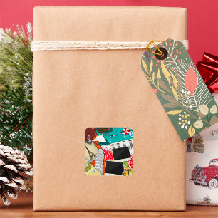 Travel Collage with Iconic Landmarks Vacation Square Sticker