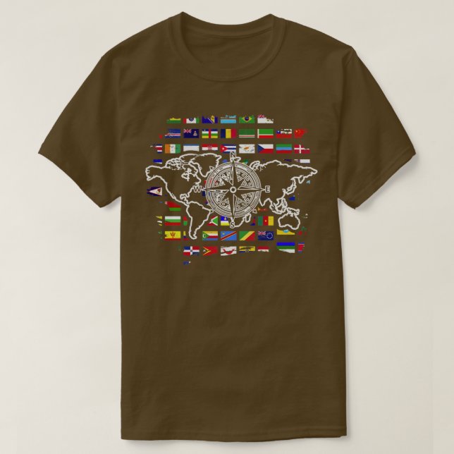 Travel Compass World Map Travelling International  T-Shirt (Design Front)