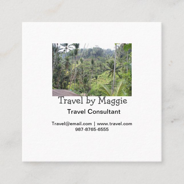 Travel consultant company add name email websphone square business card (Front)