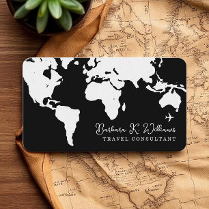 Travel Consultant World Map b&w Business Card