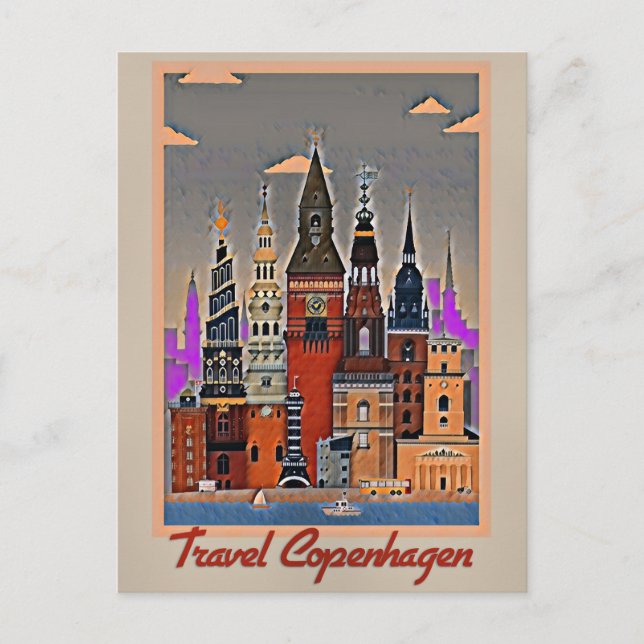Travel Copenhagen, Denmark Postcard (Front)