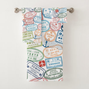 Travel design - passport stamps towel set