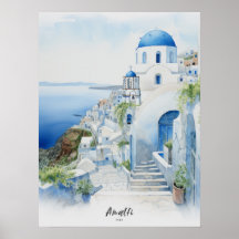 Travel Destination Amalfi Watercolor Wall Art