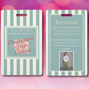 Travel destination badge kid ID child accessory
