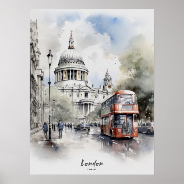 Travel Destination London Watercolor Wall Art (Front)