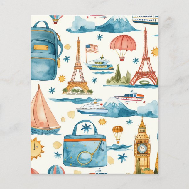 Travel Destination Watercolor Scrapbook Paper (Front)